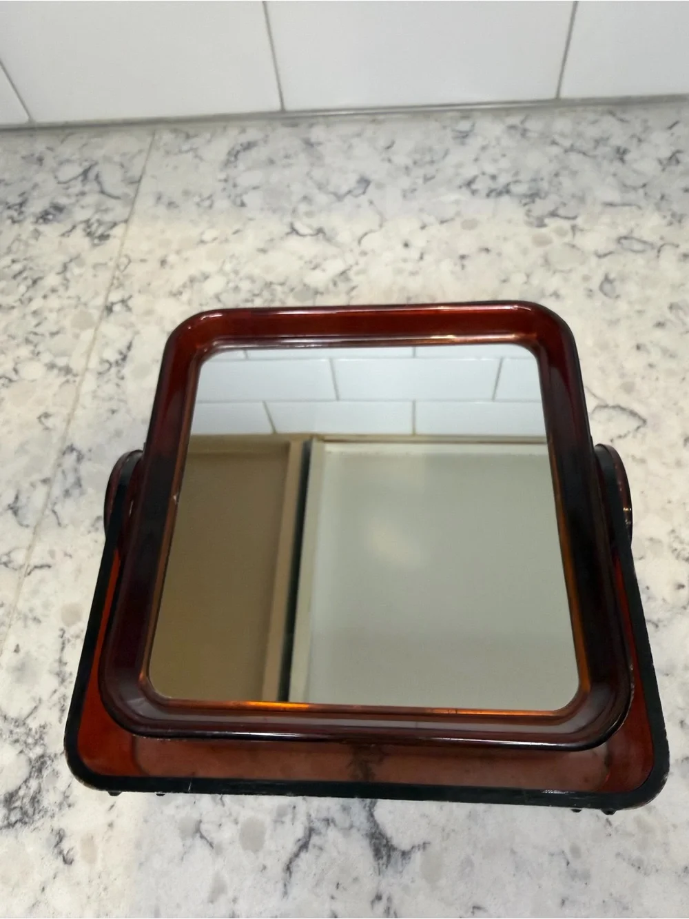 Vintage Countertop Vanity Mirror in Tortoiseshell Brown